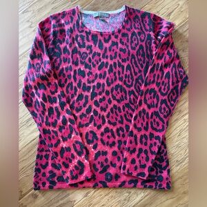 Neiman Marcus Pink and Black Leopard Cashmere Sweater